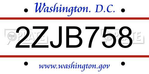 2ZJB758 District Of Columbia License Plate