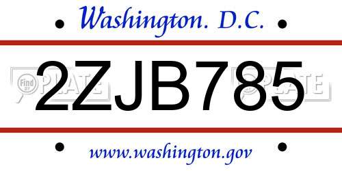 2ZJB785 District Of Columbia License Plate