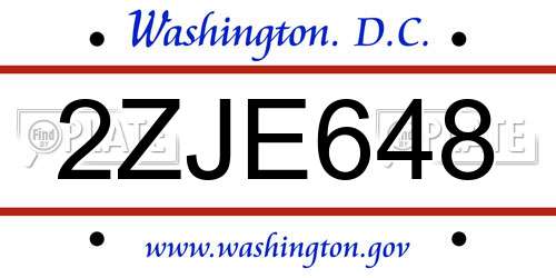 2ZJE648 District Of Columbia License Plate