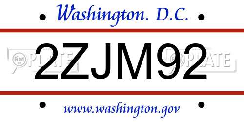 2ZJM92 District Of Columbia License Plate
