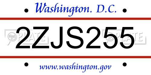 2ZJS255 District Of Columbia License Plate