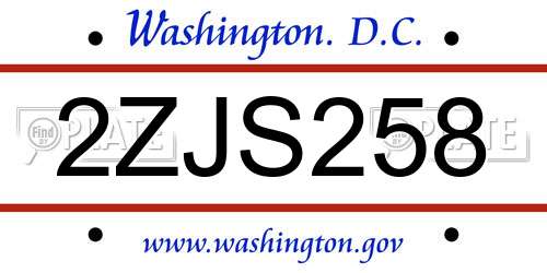 2ZJS258 District Of Columbia License Plate
