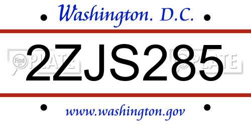 2ZJS285 District Of Columbia License Plate
