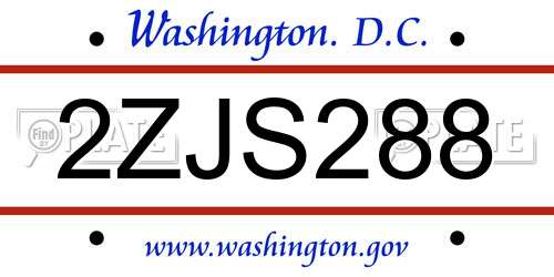 2ZJS288 District Of Columbia License Plate