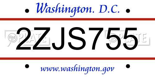 2ZJS755 District Of Columbia License Plate