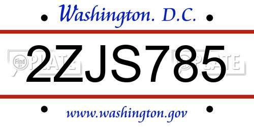 2ZJS785 District Of Columbia License Plate
