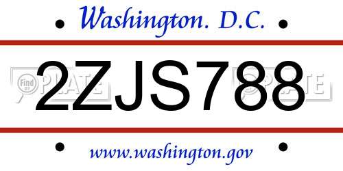 2ZJS788 District Of Columbia License Plate