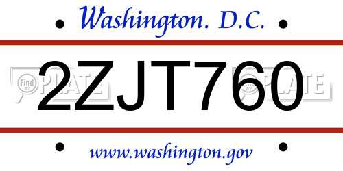 2ZJT760 District Of Columbia License Plate