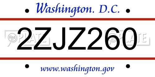 2ZJZ260 District Of Columbia License Plate