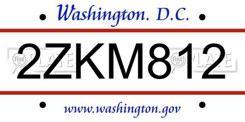 2ZKM812 District Of Columbia License Plate