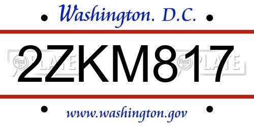 2ZKM817 District Of Columbia License Plate