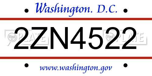 2ZN4522 District Of Columbia License Plate