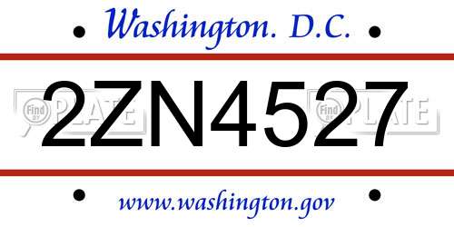 2ZN4527 District Of Columbia License Plate