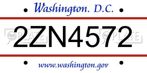 2ZN4572 District Of Columbia License Plate