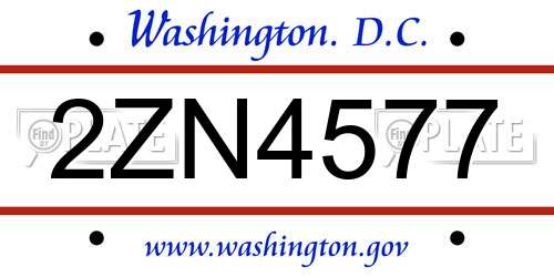 2ZN4577 District Of Columbia License Plate