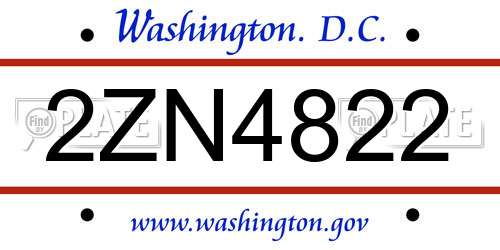 2ZN4822 District Of Columbia License Plate