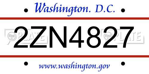 2ZN4827 District Of Columbia License Plate