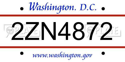 2ZN4872 District Of Columbia License Plate