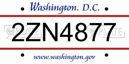 2ZN4877 District Of Columbia License Plate