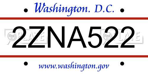 2ZNA522 District Of Columbia License Plate