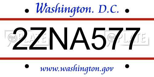 2ZNA577 District Of Columbia License Plate