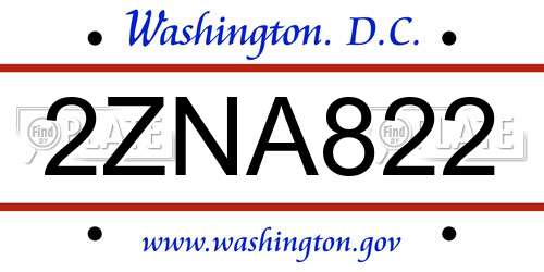 2ZNA822 District Of Columbia License Plate