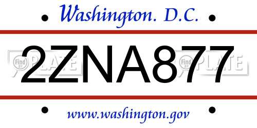 2ZNA877 District Of Columbia License Plate