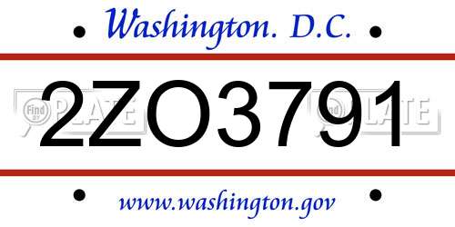 2ZO3791 District Of Columbia License Plate