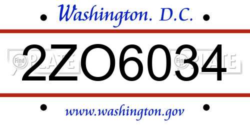 2ZO6034 District Of Columbia License Plate