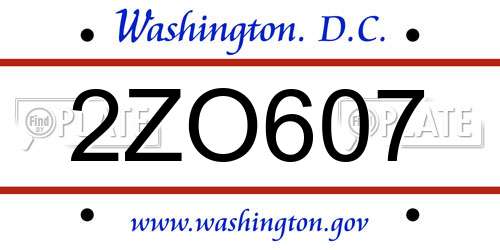 2ZO607 District Of Columbia License Plate