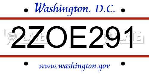 2ZOE291 District Of Columbia License Plate
