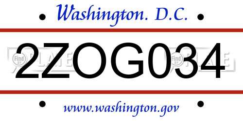2ZOG034 District Of Columbia License Plate
