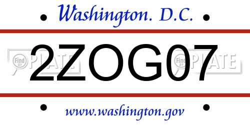 2ZOG07 District Of Columbia License Plate