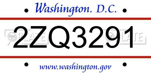 2ZQ3291 District Of Columbia License Plate
