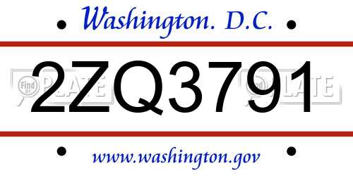 2ZQ3791 District Of Columbia License Plate