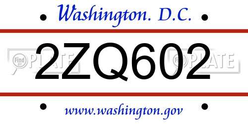 2ZQ602 District Of Columbia License Plate