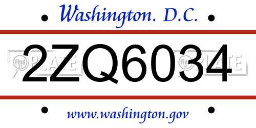 2ZQ6034 District Of Columbia License Plate