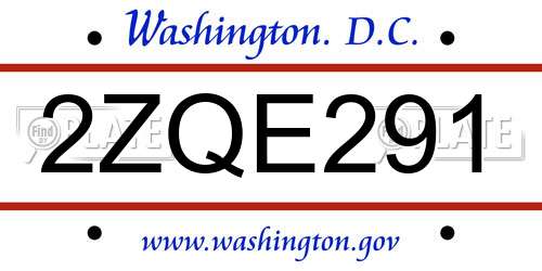 2ZQE291 District Of Columbia License Plate