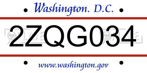 2ZQG034 District Of Columbia License Plate