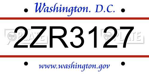 2ZR3127 District Of Columbia License Plate