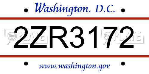 2ZR3172 District Of Columbia License Plate