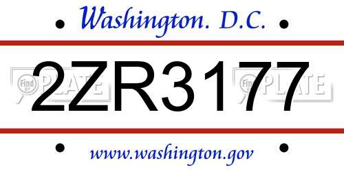 2ZR3177 District Of Columbia License Plate