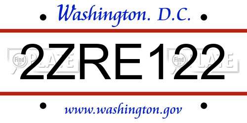 2ZRE122 District Of Columbia License Plate
