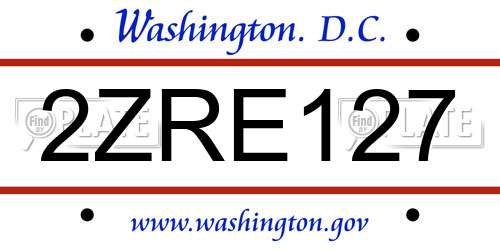 2ZRE127 District Of Columbia License Plate