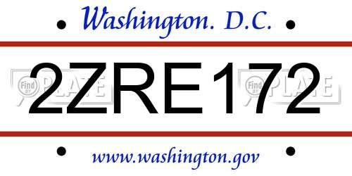 2ZRE172 District Of Columbia License Plate