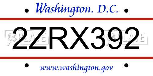 2ZRX392 District Of Columbia License Plate
