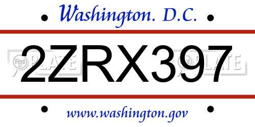 2ZRX397 District Of Columbia License Plate