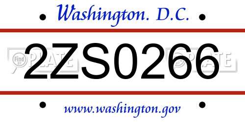 2ZS0266 District Of Columbia License Plate