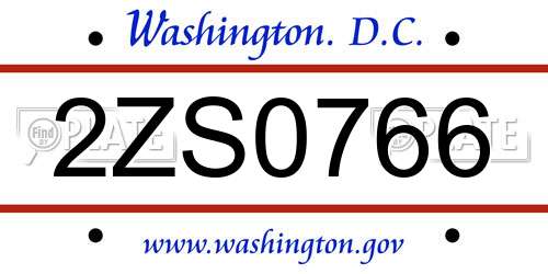 2ZS0766 District Of Columbia License Plate