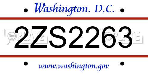 2ZS2263 District Of Columbia License Plate
